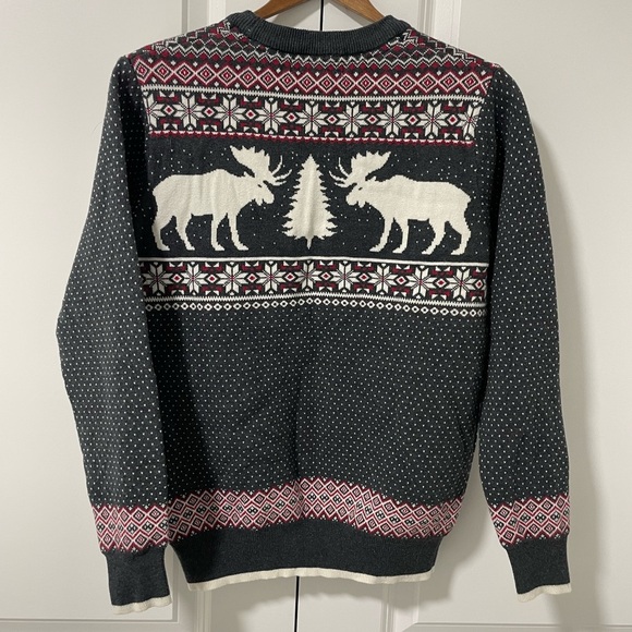 ASPEN - FAIR ISLE MOOSE SWEATER DARK GREY, RED& CREAM - Picture 4 of 4